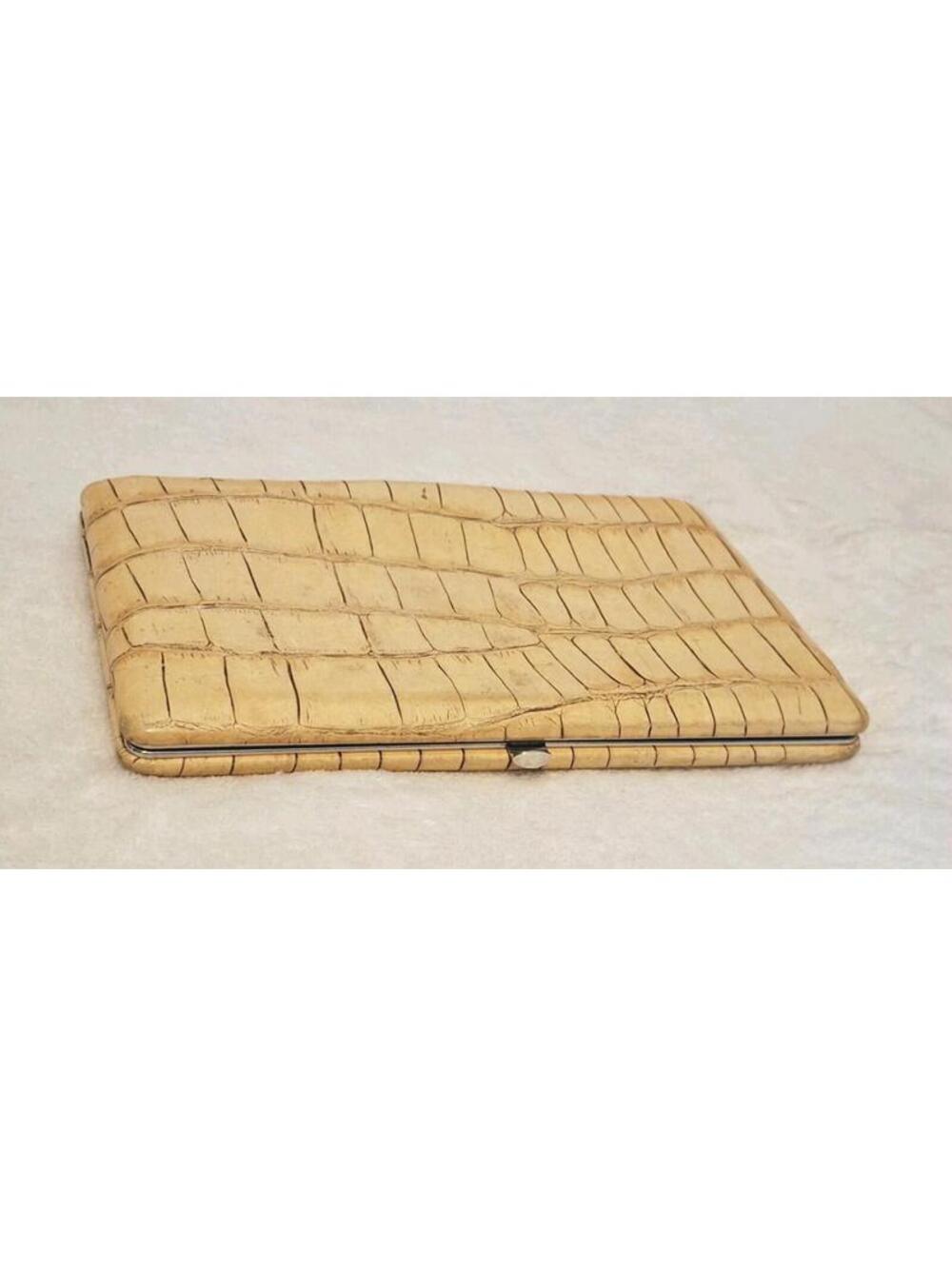 Abas Cache Crocodile Embossed Leather VTG Metal Frame Bifold Clutch Wallet - EUC